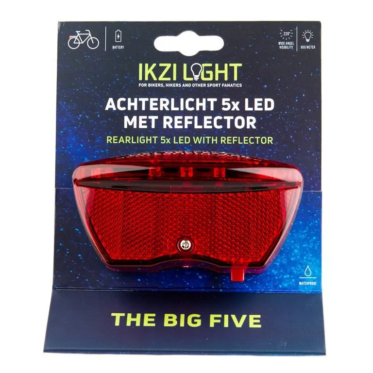 IkziLight batterij achterlicht 5x led inclusief reflector 80mm