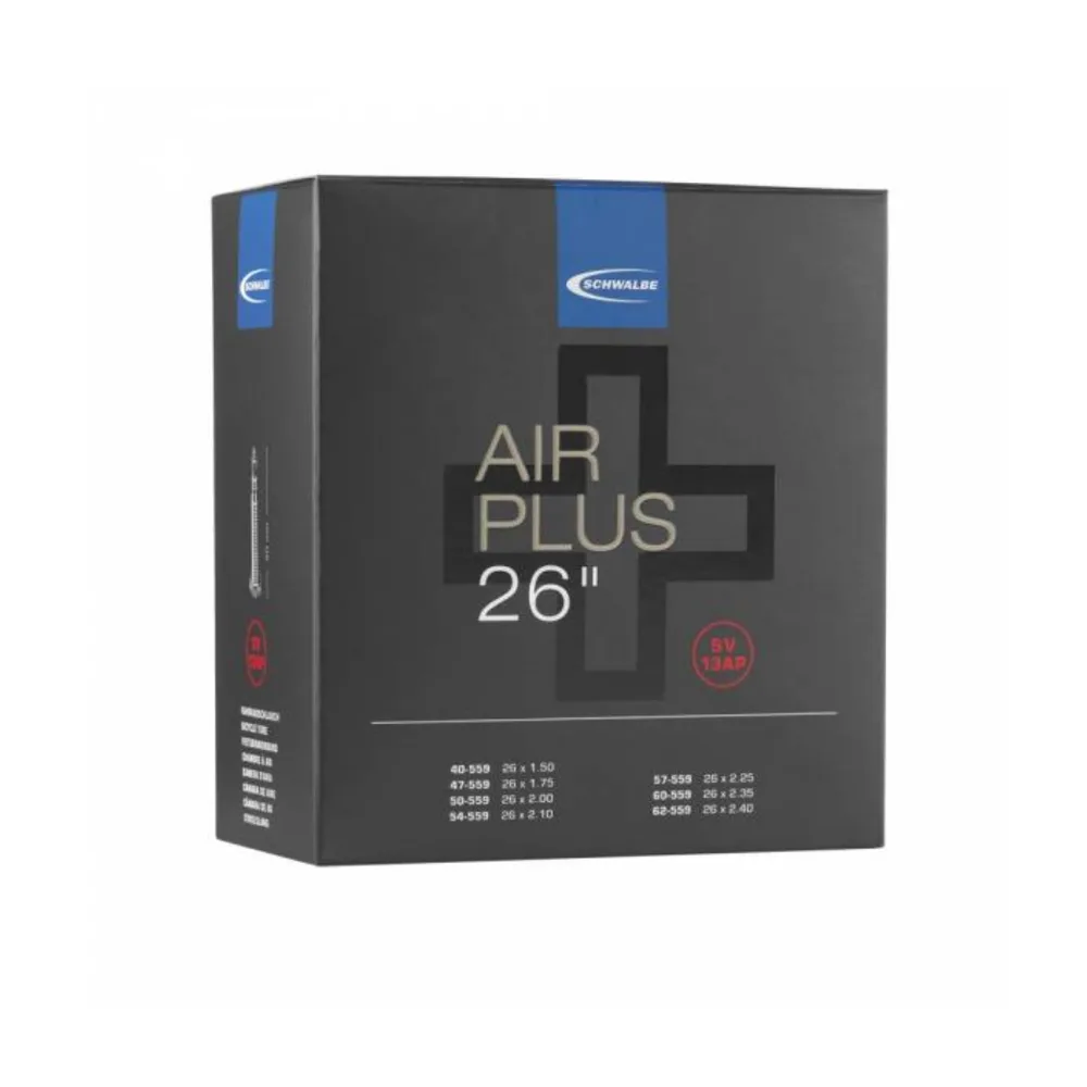 Schwalbe binnenband Air Plus 26x1.40/2.40 ETRTO 40/62-559 Ventiel: Presta/Frans Valve 40mm SV13AP (Hogere luchtdichtheid.[BR]+ Betere lekbescherming en recyclebaar)