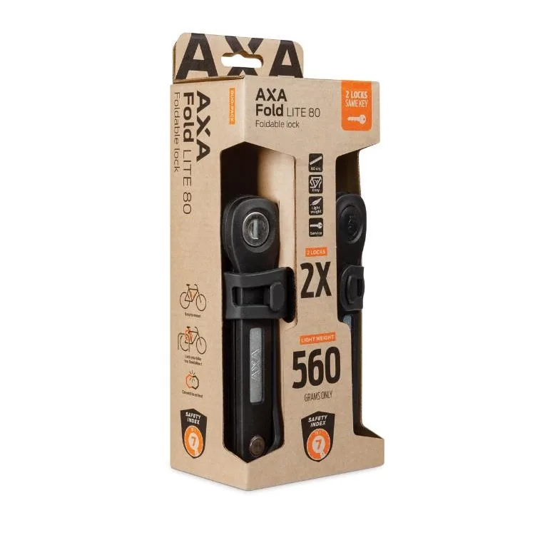 Axa vouwslot Fold Lite 80 Duo Pack gelijksluitend, zwart.