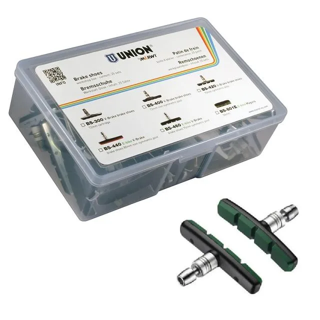 Union BS-460 V-brake remblok 75 mm (symetrisch stift). Per 25 paar, voor E-Bike