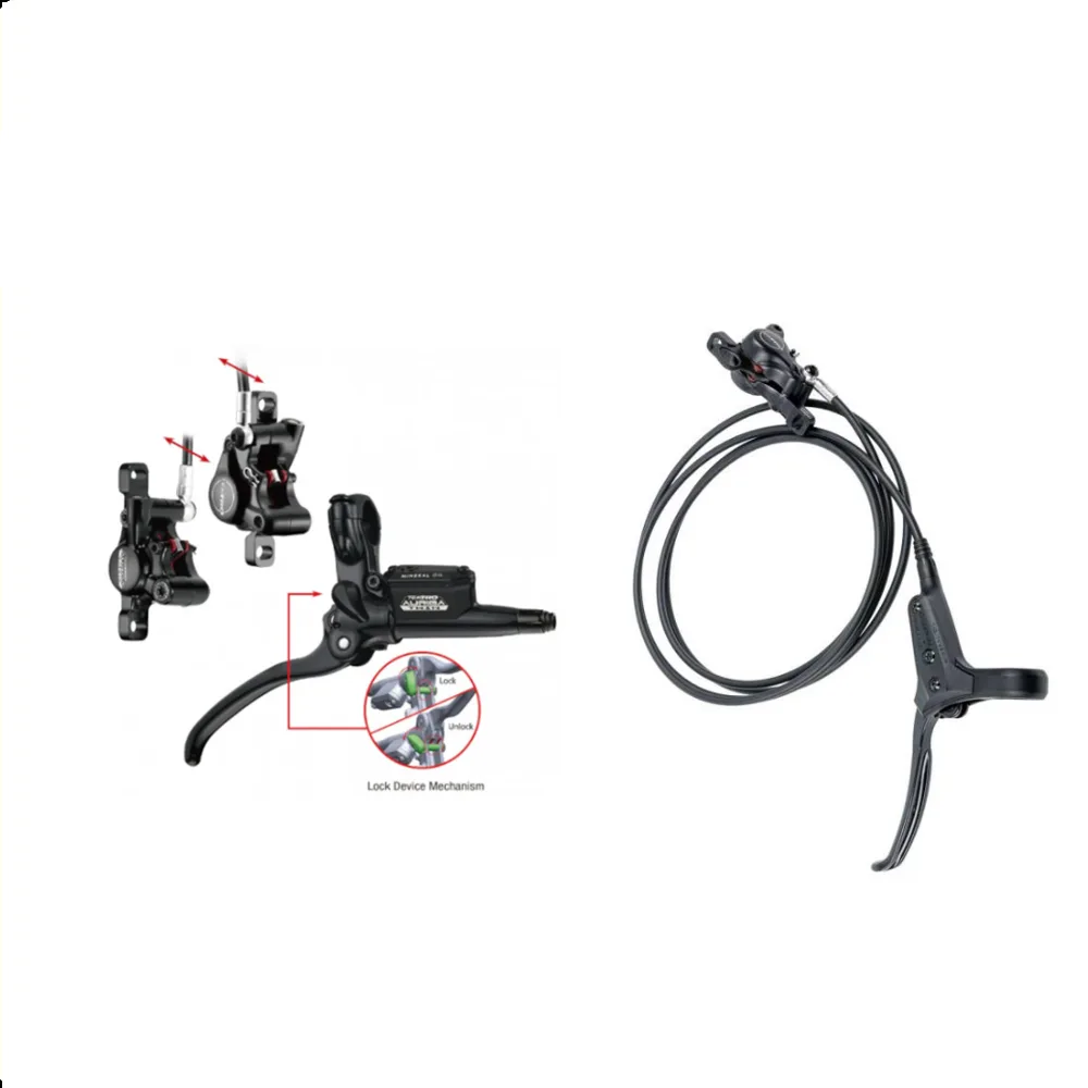 Tektro schijfrem set voor bakfiets HD-T525 rechts,  met 2 remklauwen en HD- T520 links 1 remkaluw en met handrem functie Geleverd zonder remschijven.